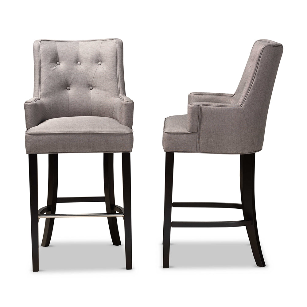 Baxton Studio Aldon Modern And Contemporary Grey Fabric Upholstered And Dark Brown Finished Wood 2-Piece Bar Stool Set