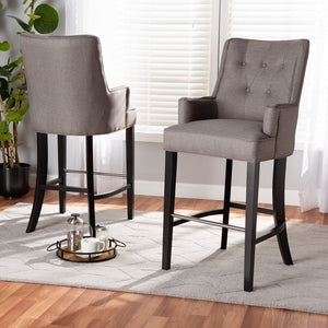 Baxton Studio Aldon Modern And Contemporary Grey Fabric Upholstered And Dark Brown Finished Wood 2-Piece Bar Stool Set