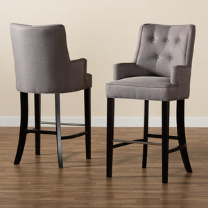 Baxton Studio Aldon Modern And Contemporary Grey Fabric Upholstered And Dark Brown Finished Wood 2-Piece Bar Stool Set