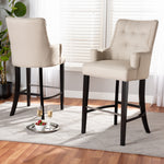 Load image into Gallery viewer, Baxton Studio Aldon Modern And Contemporary Light Beige Fabric Upholstered And Dark Brown Finished Wood 2-Piece Bar Stool Set
