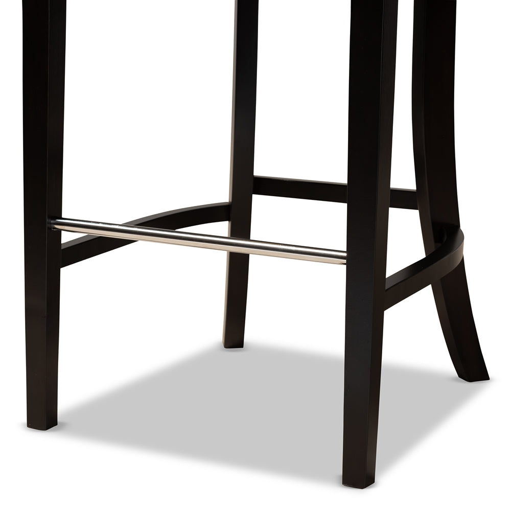 BAXTON STUDIO CHLOE MODERN AND CONTEMPORARY DARK GREY VELVET UPHOLSTERED AND DARK BROWN FINISHED WOOD 2-PIECE BAR STOOL SET