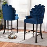 Load image into Gallery viewer, Baxton Studio Chloe Modern And Contemporary Navy Blue Velvet Upholstered And Dark Brown Finished Wood 2-Piece Bar Stool Set
