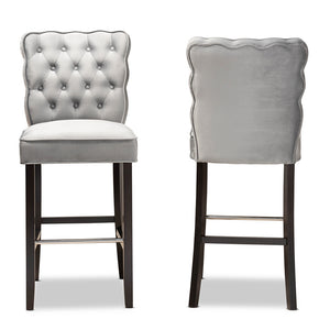 Baxton Studio Daphne Modern and Contemporary Velvet Fabric Upholstered and Dark Brown Finished Wood 2-Piece Bar Stool Set