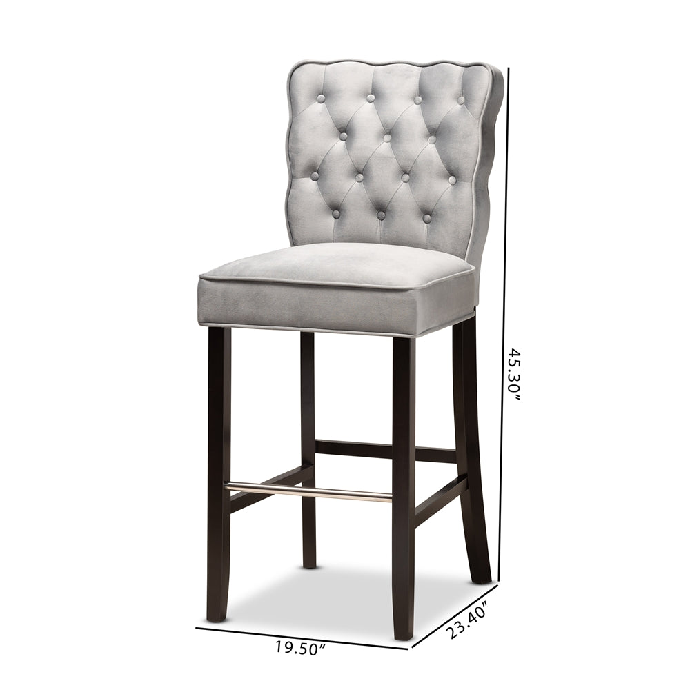 Baxton Studio Daphne Modern And Contemporary Dark Grey Velvet Fabric Upholstered And Dark Brown Finished Wood 2-Piece Bar Stool Set