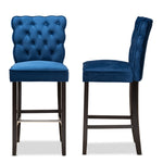 Load image into Gallery viewer, Baxton Studio Daphne Modern And Contemporary Navy Blue Velvet Fabric Upholstered And Dark Brown Finished Wood 2-Piece Bar Stool Set
