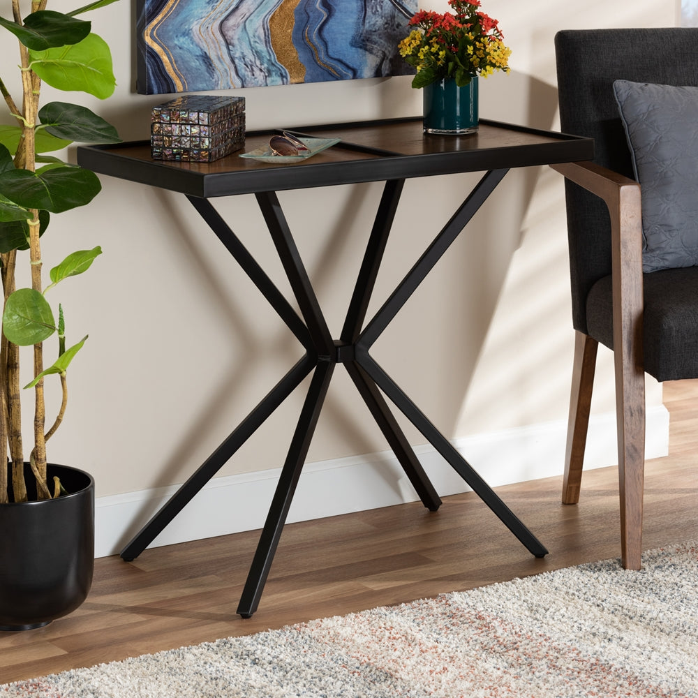 Baxton Studio Carlo Modern And Contemporary Walnut Finished Wood And Black Finished Metal Console Table