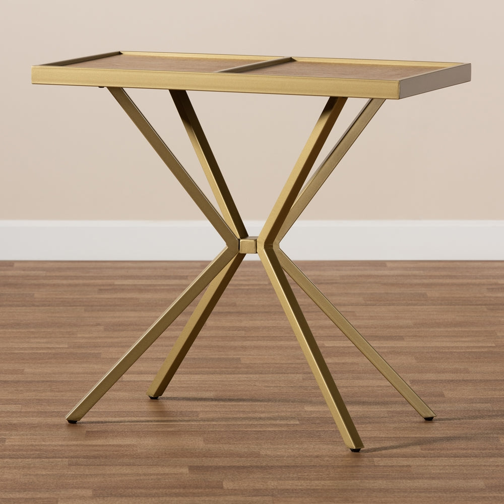 Baxton Studio Carlo Modern And Contemporary Walnut Finished Wood And Gold Finished Metal Console Table