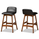 Load image into Gallery viewer, Baxton Studio Darrin Mid-Century Modern Black Faux Leather Upholstered And Walnut Brown Finished Wood 2-Piece Counter Stool Set
