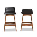 Load image into Gallery viewer, Baxton Studio Darrin Mid-Century Modern Black Faux Leather Upholstered And Walnut Brown Finished Wood 2-Piece Counter Stool Set
