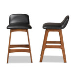 Load image into Gallery viewer, Baxton Studio Darrin Mid-Century Modern Black Faux Leather Upholstered And Walnut Brown Finished Wood 2-Piece Counter Stool Set
