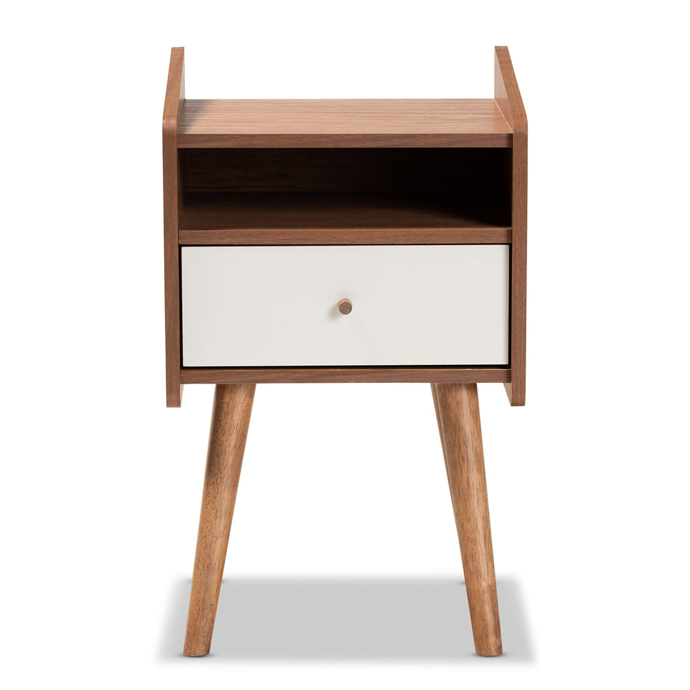 Baxton Studio Elario Mid-Century Modern Two-Tone Grey And Walnut Brown Finished Wood 1-Drawer Nightstand