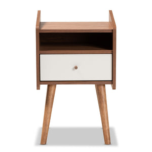 Baxton Studio Elario Mid-Century Modern Two-Tone Grey And Walnut Brown Finished Wood 1-Drawer Nightstand