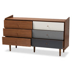 Load image into Gallery viewer, Baxton Studio Halden Mid-Century Modern Multicolor Walnut Brown And Grey Gradient Finished Wood 6-Drawer Dresser
