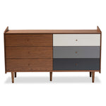 Load image into Gallery viewer, Baxton Studio Halden Mid-Century Modern Multicolor Walnut Brown And Grey Gradient Finished Wood 6-Drawer Dresser
