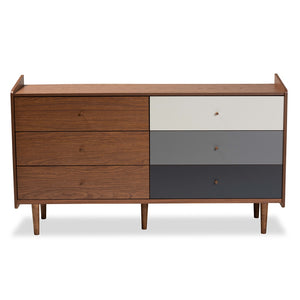 Baxton Studio Halden Mid-Century Modern Multicolor Walnut Brown And Grey Gradient Finished Wood 6-Drawer Dresser