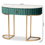 Load image into Gallery viewer, Baxton Studio Beale Luxe And Glam Green Velvet Upholstered And Brushed Gold Finished 1-Drawer Console Table With Faux Marble Tabletop
