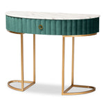 Load image into Gallery viewer, Baxton Studio Beale Luxe And Glam Green Velvet Upholstered And Brushed Gold Finished 1-Drawer Console Table With Faux Marble Tabletop
