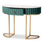 Load image into Gallery viewer, Baxton Studio Beale Luxe And Glam Green Velvet Upholstered And Brushed Gold Finished 1-Drawer Console Table With Faux Marble Tabletop
