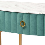 Load image into Gallery viewer, Baxton Studio Beale Luxe And Glam Green Velvet Upholstered And Brushed Gold Finished 1-Drawer Console Table With Faux Marble Tabletop
