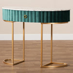 Load image into Gallery viewer, Baxton Studio Beale Luxe And Glam Green Velvet Upholstered And Brushed Gold Finished 1-Drawer Console Table With Faux Marble Tabletop
