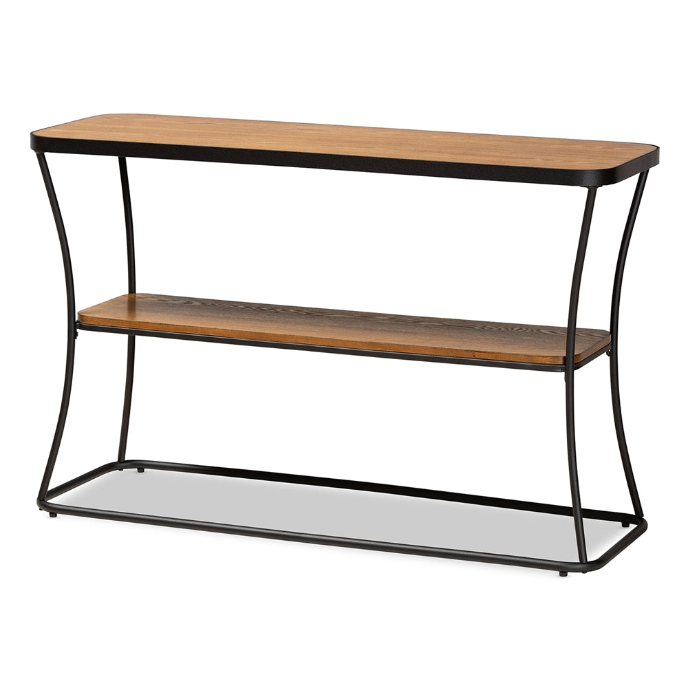 Baxton Studio Akram Rustic Industrial Walnut Brown Finished Wood And Black Finished Metal Console Table