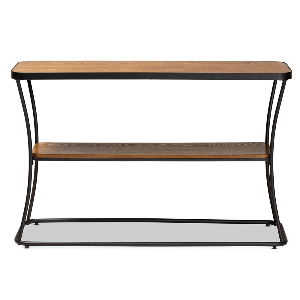 Baxton Studio Akram Rustic Industrial Walnut Brown Finished Wood And Black Finished Metal Console Table