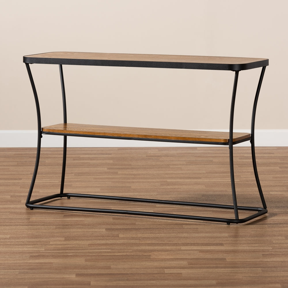 Baxton Studio Akram Rustic Industrial Walnut Brown Finished Wood And Black Finished Metal Console Table