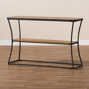 Baxton Studio Akram Rustic Industrial Walnut Brown Finished Wood And Black Finished Metal Console Table