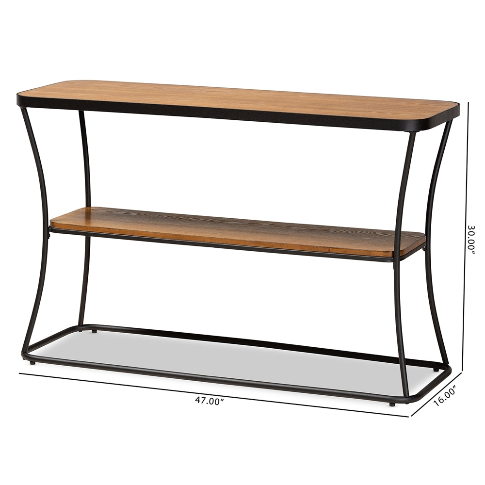 Baxton Studio Akram Rustic Industrial Walnut Brown Finished Wood And Black Finished Metal Console Table