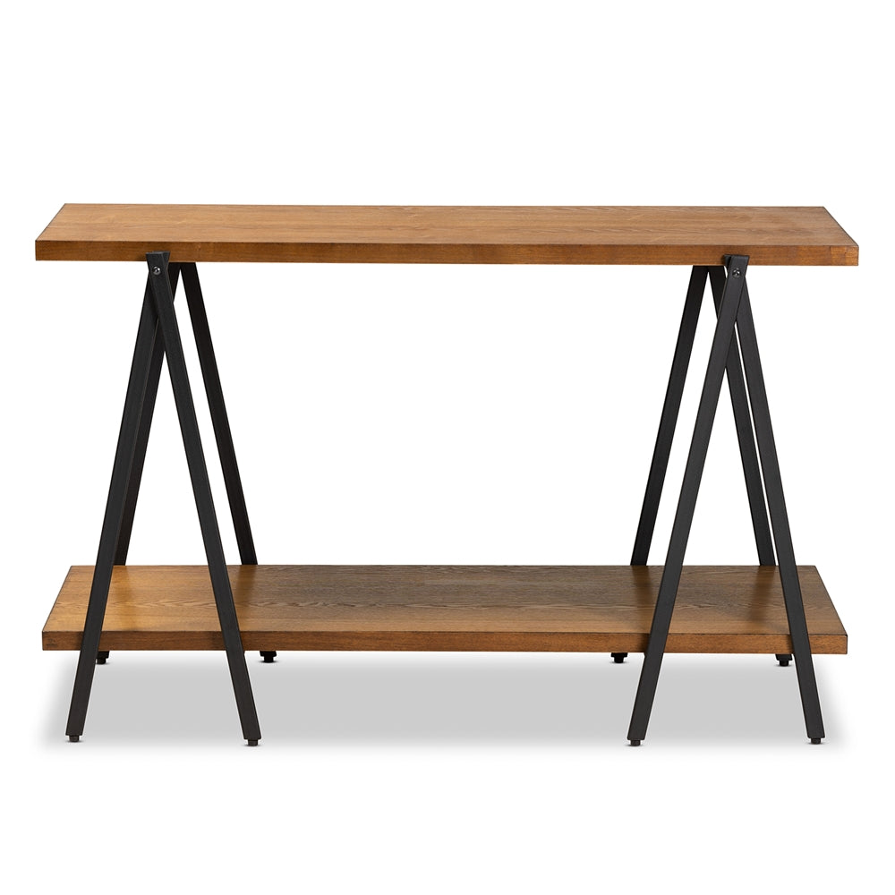 Baxton Studio Britton Rustic Industrial Walnut Finished Wood And Black Finished Metal Console Table