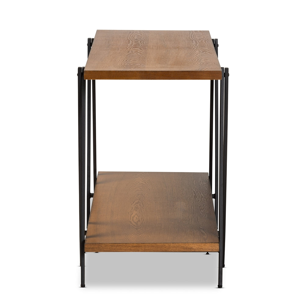 Baxton Studio Britton Rustic Industrial Walnut Finished Wood And Black Finished Metal Console Table