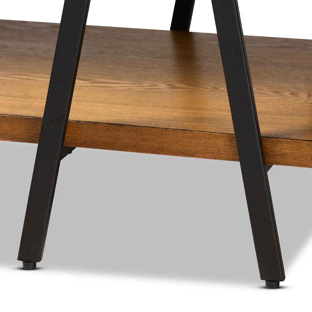 BAXTON STUDIO BRITTON RUSTIC INDUSTRIAL WALNUT FINISHED WOOD AND BLACK FINISHED METAL CONSOLE TABLE