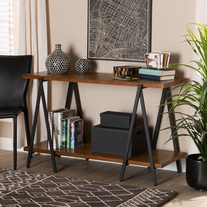 Baxton Studio Britton Rustic Industrial Walnut Finished Wood And Black Finished Metal Console Table