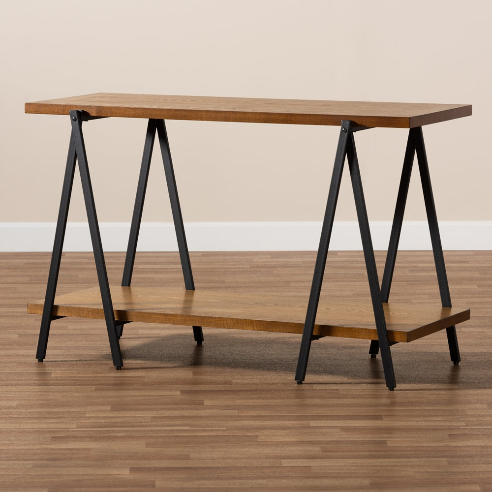 Baxton Studio Britton Rustic Industrial Walnut Finished Wood And Black Finished Metal Console Table