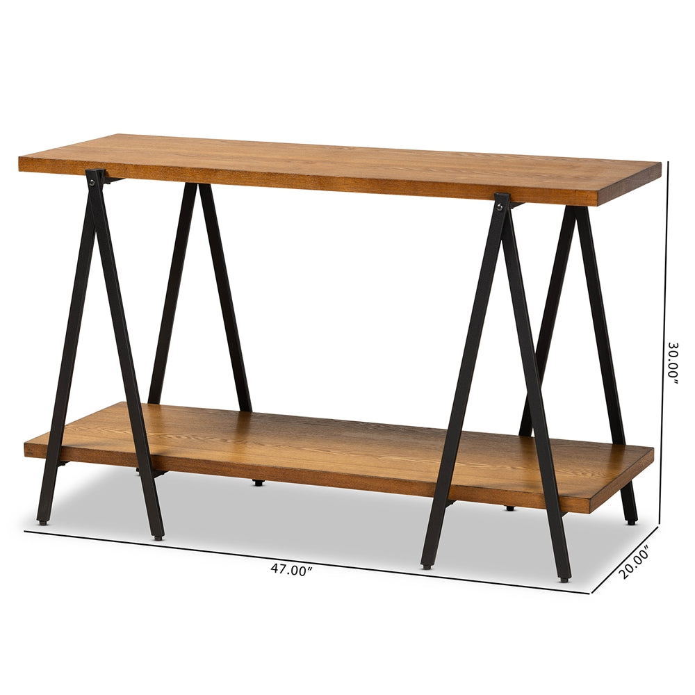 Baxton Studio Britton Rustic Industrial Walnut Finished Wood And Black Finished Metal Console Table