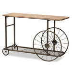 Load image into Gallery viewer, Baxton Studio Terence Vintage Rustic Industrial Natural Finished Wood And Black Finished Metal Wheeled Console Table
