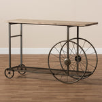 Load image into Gallery viewer, Baxton Studio Terence Vintage Rustic Industrial Natural Finished Wood And Black Finished Metal Wheeled Console Table
