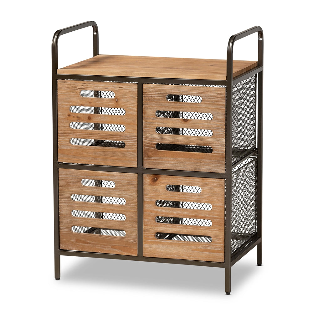 Baxton Studio Aila Modern Farmhouse Industrial  Finished Wood and Black Metal Multipurpose Kitchen Storage Cabinet