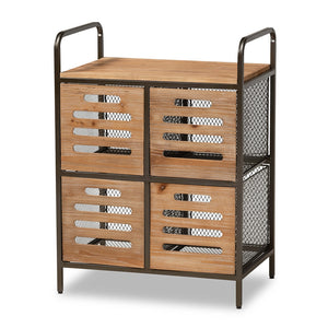 Baxton Studio Aila Modern Farmhouse Industrial  Finished Wood and Black Metal Multipurpose Kitchen Storage Cabinet