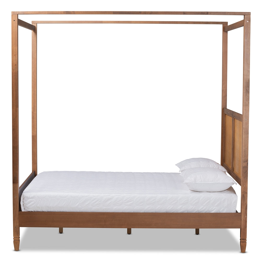 Baxton Studio Malia Modern and Contemporary Finished Wood and Synthetic Rattan Canopy Bed