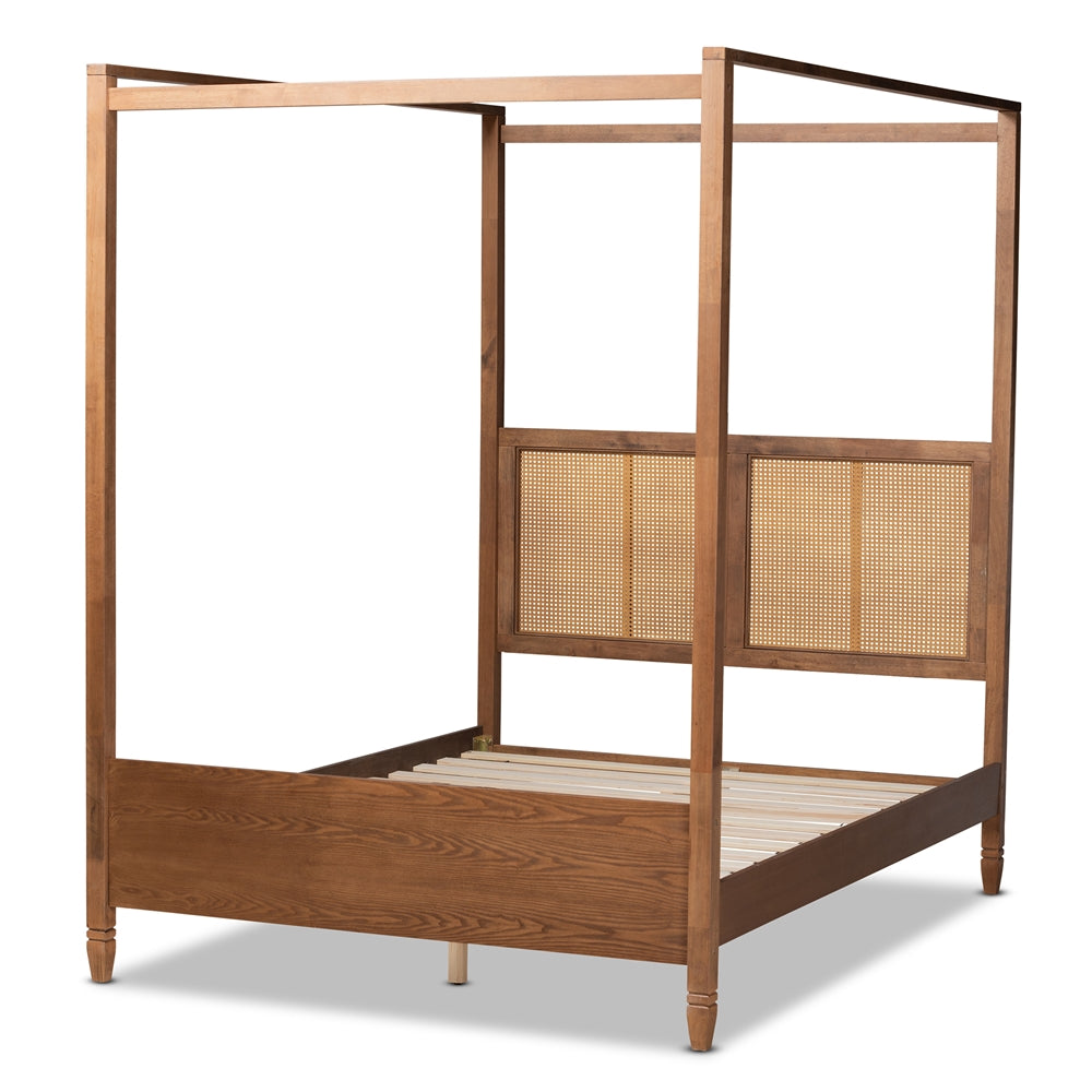 Baxton Studio Malia Modern and Contemporary Finished Wood and Synthetic Rattan Canopy Bed