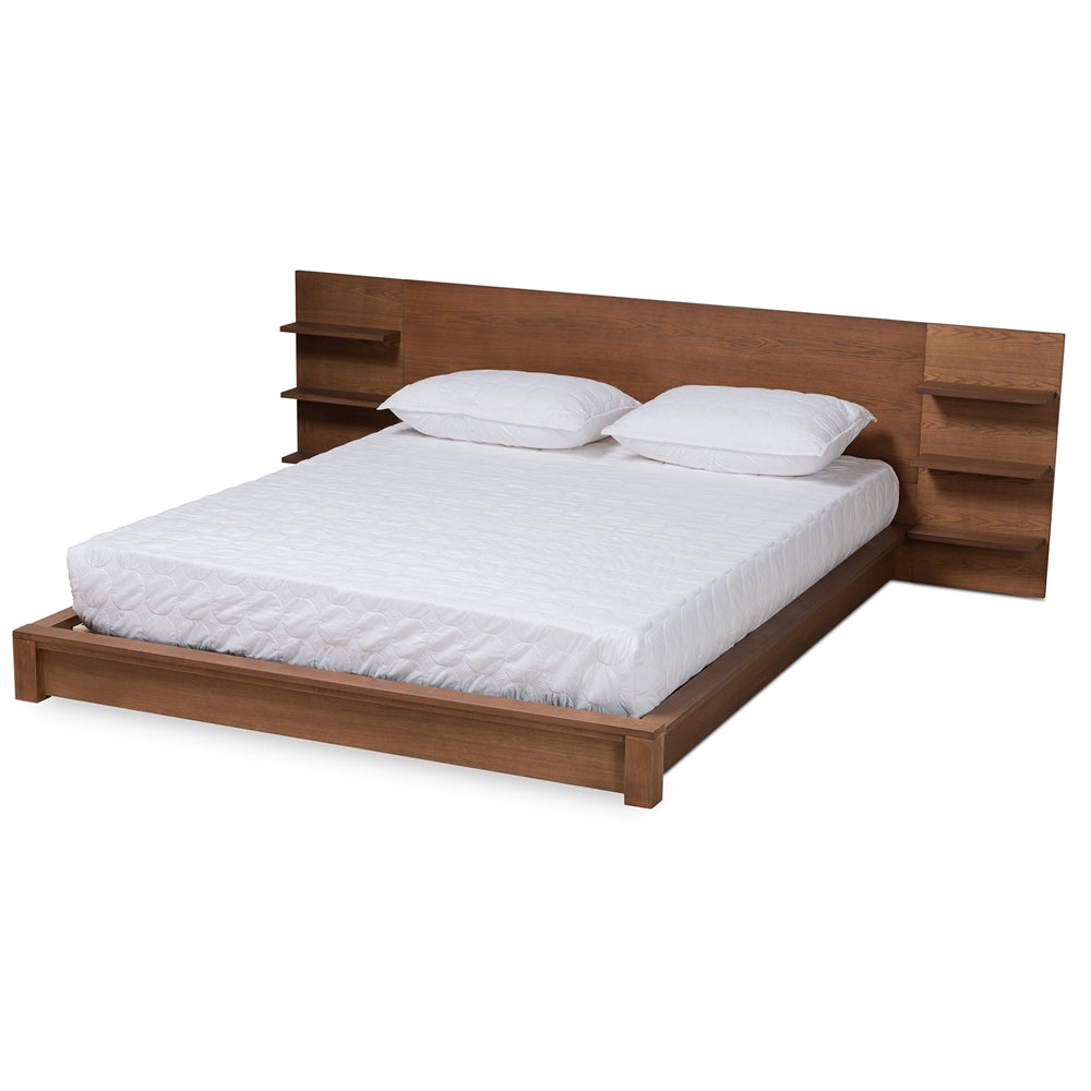 Baxton Studio Elina Modern and Contemporary Finished Wood Platform Storage Bed with Shelves