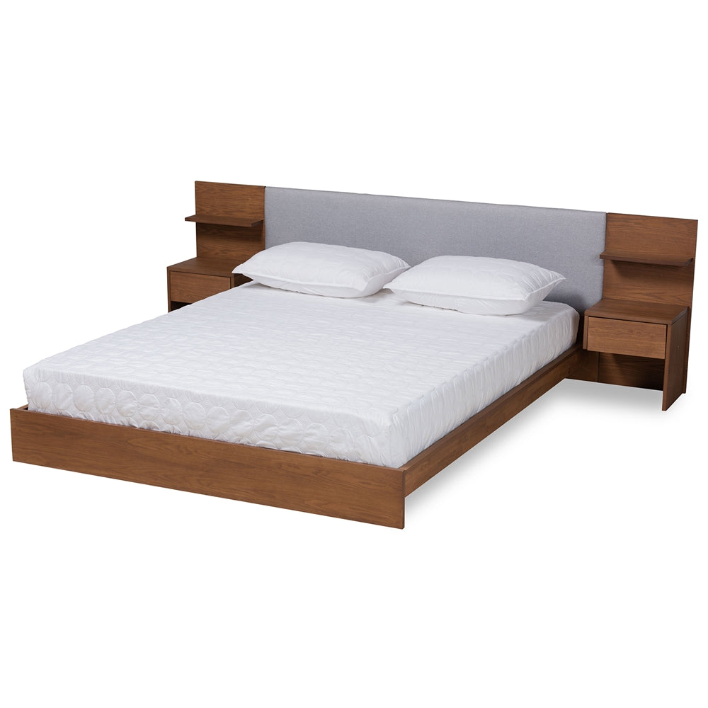 Baxton Studio Sami Modern and Contemporary Fabric Upholstered and Finished Wood Platform Storage Bed with Built-In Nightstands