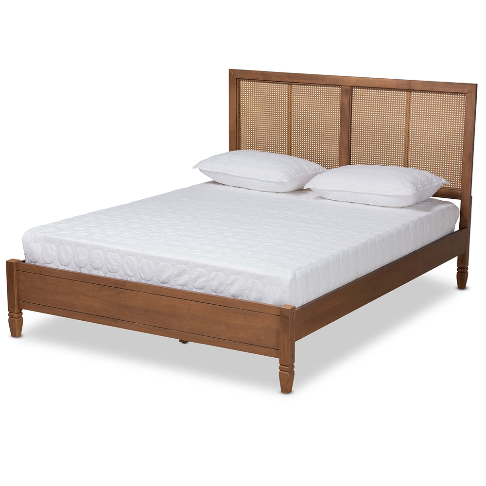 Baxton Studio Redmond Mid-Century Modern Finished Wood and Synthetic Rattan Platform Bed