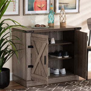 Baxton Studio Wayne Modern Contemporary Farmhouse Oak Brown Finished Wood 2-Door Shoe Storage Cabinet