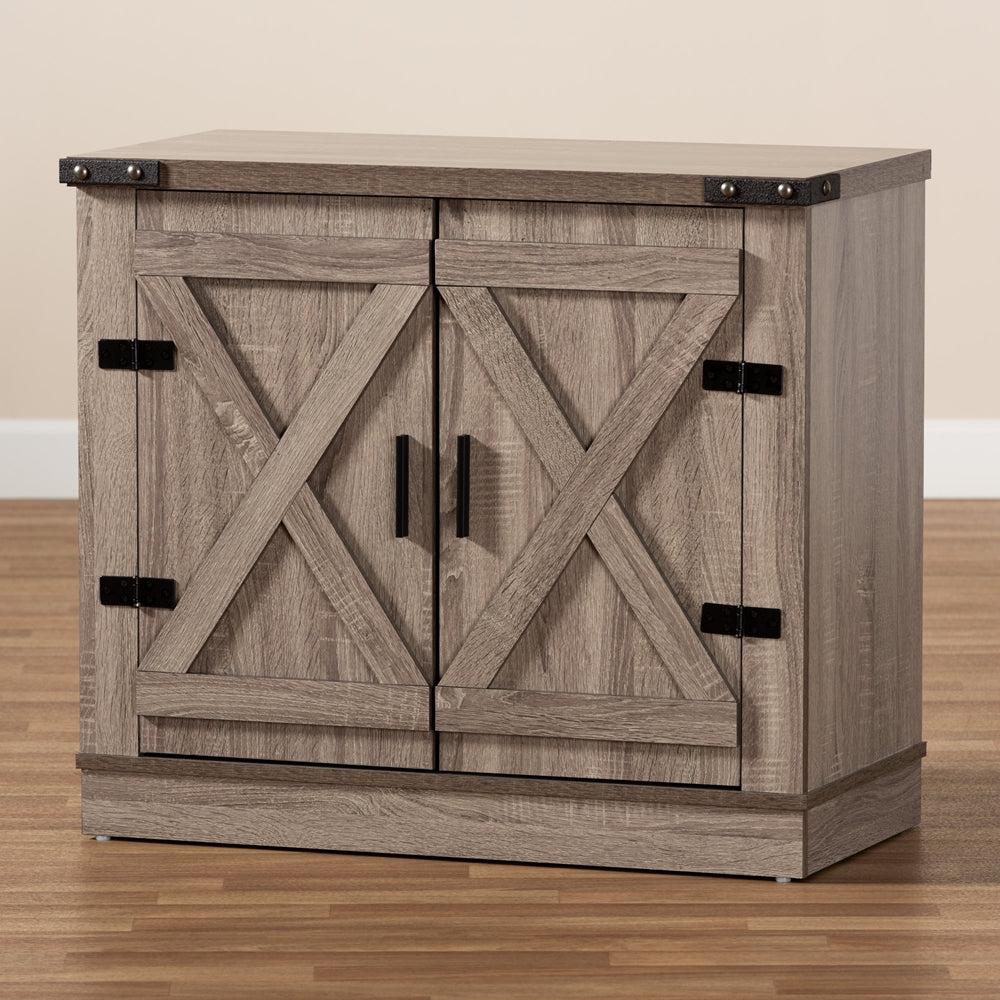 Baxton Studio Wayne Modern Contemporary Farmhouse Oak Brown Finished Wood 2-Door Shoe Storage Cabinet