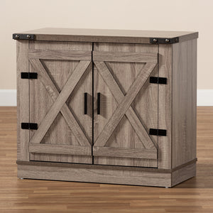 Baxton Studio Wayne Modern Contemporary Farmhouse Oak Brown Finished Wood 2-Door Shoe Storage Cabinet