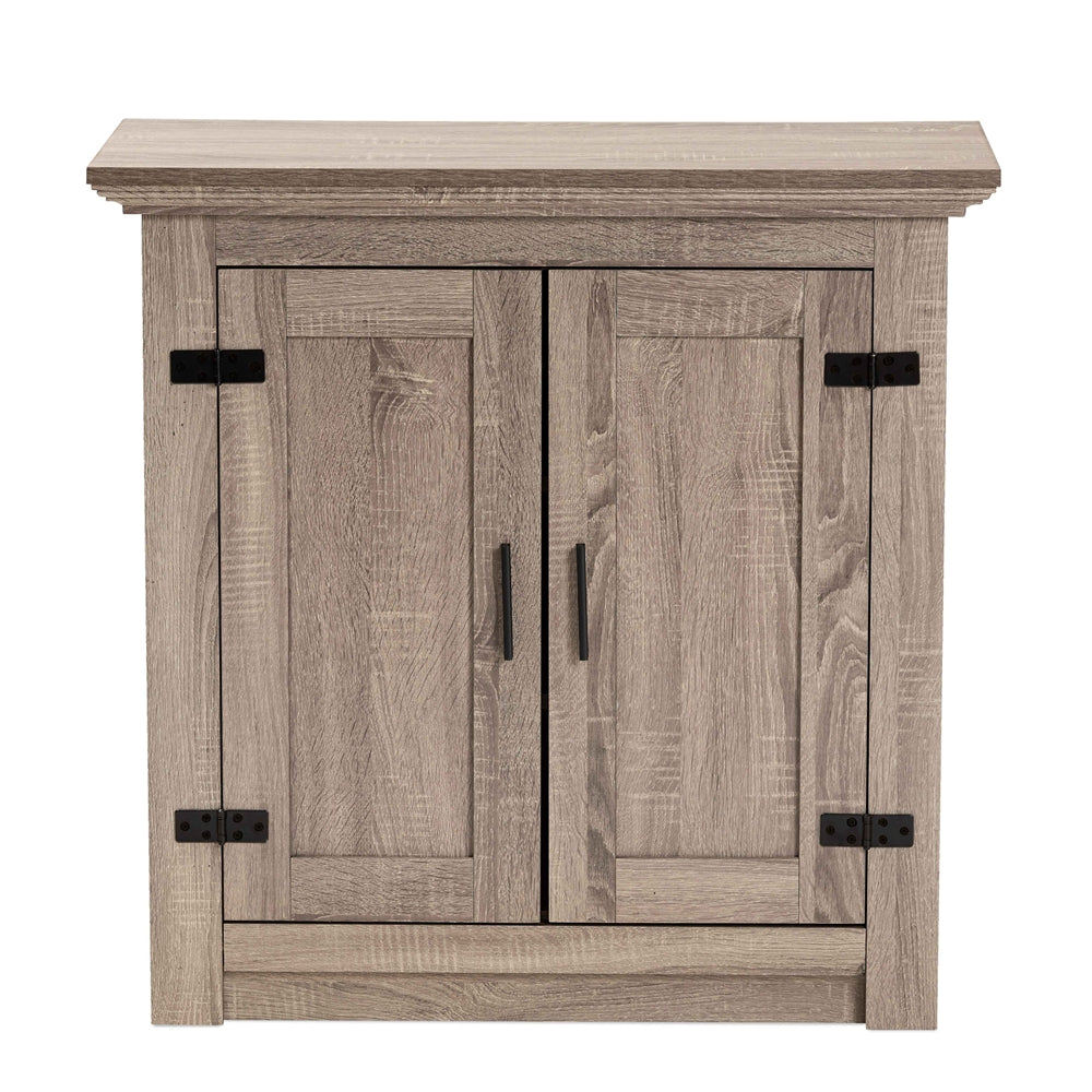 Baxton Studio Bruce Modern Contemporary Farmhouse Oak Brown Finished Wood 2-Door Shoe Storage Cabinet