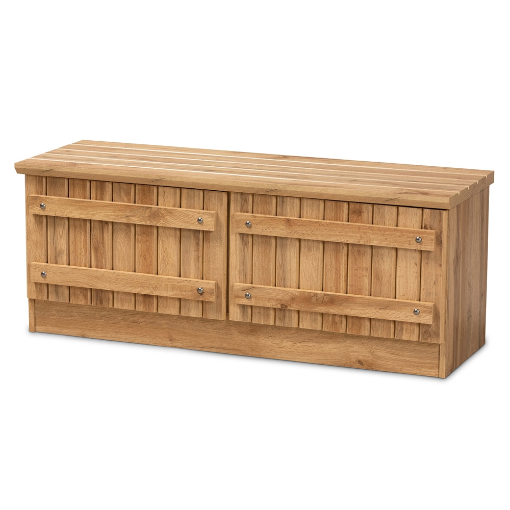 Baxton Studio Oswald Modern and Contemporary Farmhouse Natural Finished Wood 2-Door Storage Bench