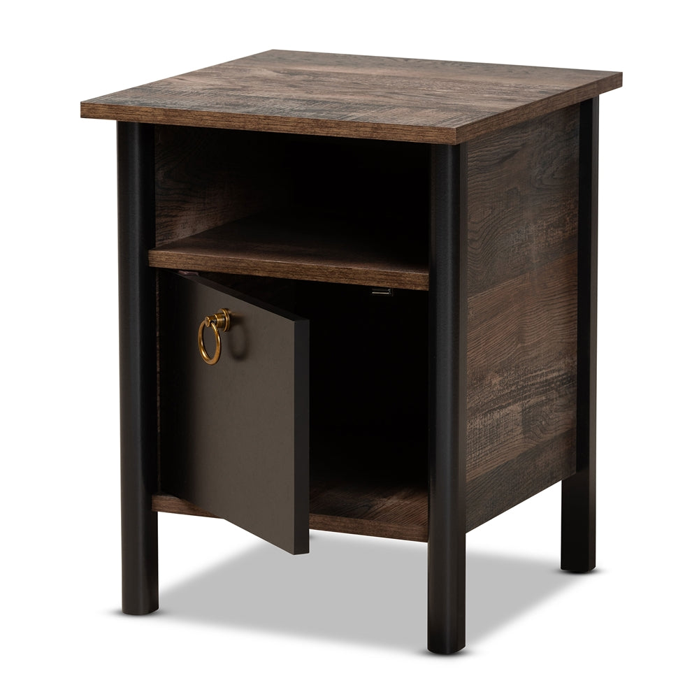 Baxton Studio Vaughan Modern And Contemporary Two-Tone Rustic Brown And Black Finished Wood Nightstand